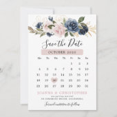 Stofblauw mauve roze leisteen bloemige trouw save the date (Voorkant)