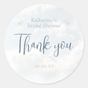 Stofblauw Op Wolk Negen Elegante Bruidsbruiloft Ronde Sticker