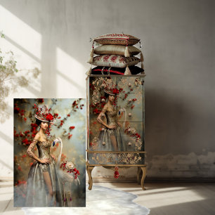 Stofblauw & Rode Bloemen, Portretkunst & Flamingo Tissuepapier