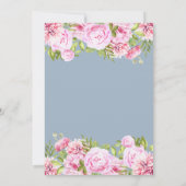 Stofblauw Roze Pioen Groene Bloemige Bruiloft Kaart (Achterkant)