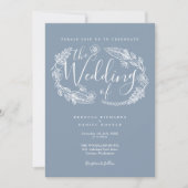 Stofblauw rustieke handgetekende bloemenscript bru kaart (Voorkant)
