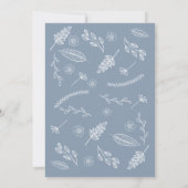 Stofblauw rustieke handgetekende bloemenscript bru kaart (Achterkant)