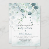 Stofblauw & Saliegroen Eucalyptus Bruiloft Kaart (Voorkant / Achterkant)