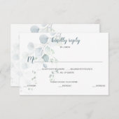 Stofblauw & Saliegroen Eucalyptus Maaltijdselectie RSVP Kaartje (Voorkant / Achterkant)