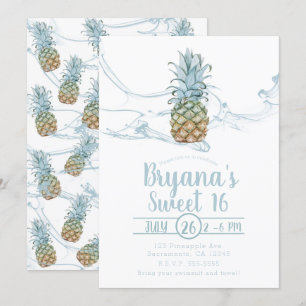 Stofblauw sappige ananas zomer sweet 16 feestje kaart
