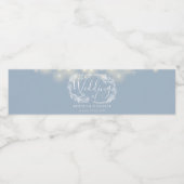 Stofblauw Slingerlicht Bloemen Bruiloft Waterfles Etiket (Enkel label)