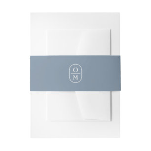 Stofblauw Trouwkaart met monogram voor stel Uitnodigingen Wikkel