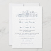 Stofblauw uitnodiging met schets van de locatie (Voorkant)