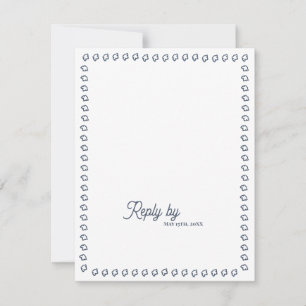 Stofblauw Vintage Monogram QR Code Huwelijks RSVP Kaartje