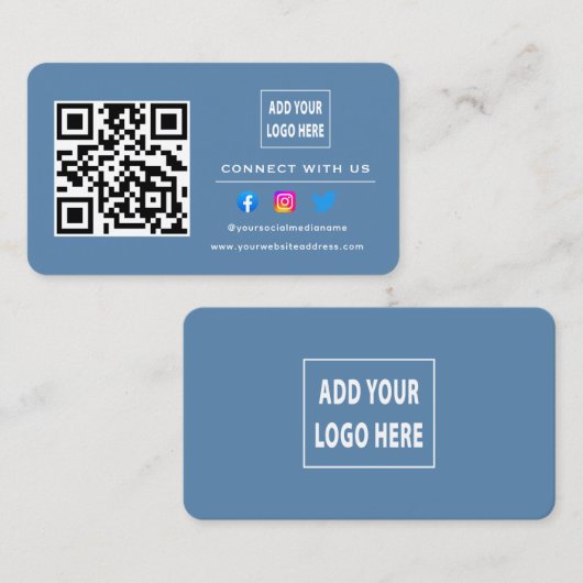 Stofblauw Volg Scan om verbinding met ons te maken Visitekaartje (Voorkant / Achterkant)
