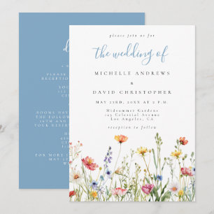 Stofblauw Whimsical Bloemstuk All-in-One Trouwdag Kaart