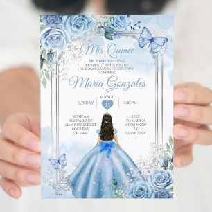 Stofblauw & Witte Mis Quince 15 Jaar Zilveren Kroo Kaart