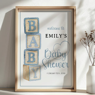 Stofblauwe Babyblokken Baby Shower Welkomstposter Poster