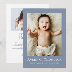 Stofblauwe babyfoto Bedankt & Geboorteaankondiging Aankondiging