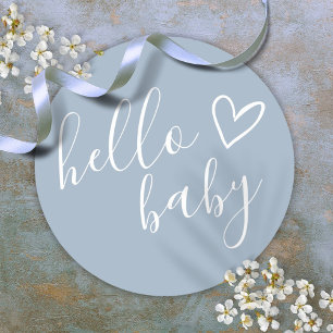 Stofblauwe Babyjongen Hallo Baby Shower Ronde Sticker
