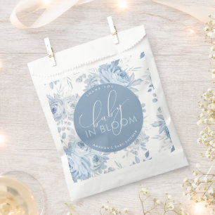 Stofblauwe Bloemige Baby in Bloom Baby Shower Bedankzakje