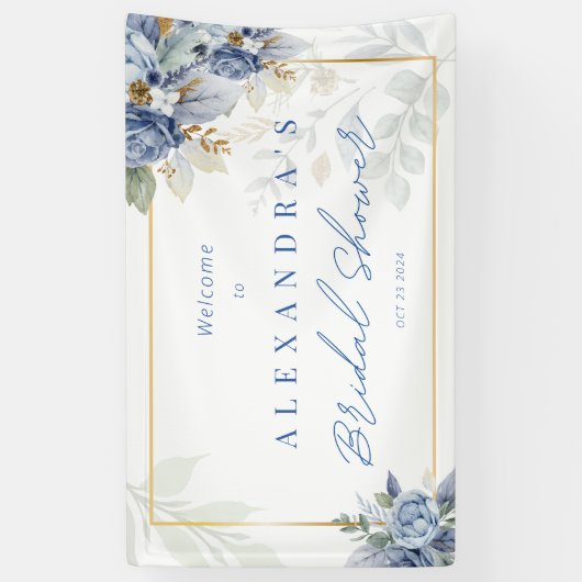 Stofblauwe Bloemige Bruidsaanduiding Banner (Verticaal)