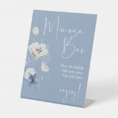 Stofblauwe bloemige bruidsdouche Mimosa Bar Reclamebord Met Voetstuk (Voorkant)