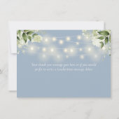 Stofblauwe bloemslinger kerstverlichting bedankkaart (Achterkant)