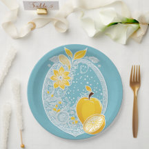 Stofblauwe citrus bruiloftsfeest papieren bord, ci