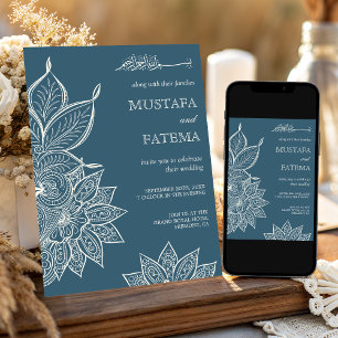 Stofblauwe Crème Mehndi Henna Moslim Bruiloft Kaart