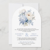 Stofblauwe en Witte Bloemencode met QR-code Trouwf Kaart (Voorkant)