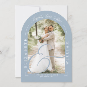 Stofblauwe foto-boog script bruiloftsreceptie kaart