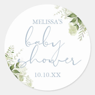 Stofblauwe groene bloem jongens babyshower favorie ronde sticker