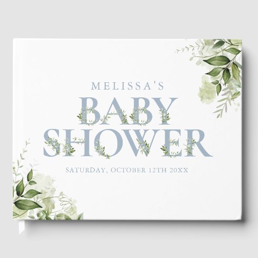 Stofblauwe groene letter baby shower gastenboek (Voorkant)