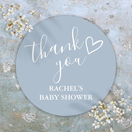 Stofblauwe jongens baby shower script hart bedankt ronde sticker
