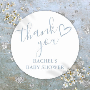 Stofblauwe Jongens Baby Shower Script Hart Bedankt Ronde Sticker