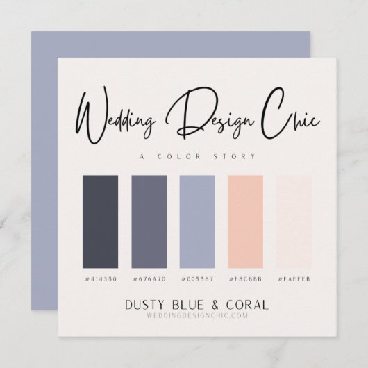 Stofblauwe koraalkleur palet met hex-codes bedankkaart (Voorkant / Achterkant)