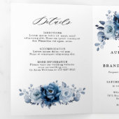 Stofblauwe Leisteen Navy Bloemige Botanische Trouw Drieluik Aankondiging (Binnenzijde eerst)