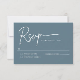 Stofblauwe minimalistische handgeschreven script R RSVP Kaartje