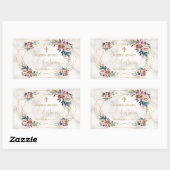 Stofblauwe Misty Rose Bloemen Goud Doopfeest Rechthoekige Sticker (Vel)