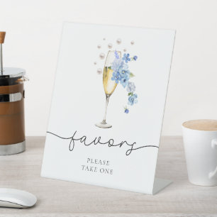 Stofblauwe Parels & Prosecco Bruidsfeest Favoriete Reclamebord Met Voetstuk