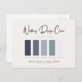 Stofblauwe Salie Groene Kleurenpalet met Hex Codes Briefkaart (Voorkant / Achterkant)