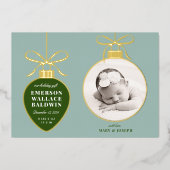 Stofblauwe Sier Baby Aankondiging Kerstkaart (Voorkant)