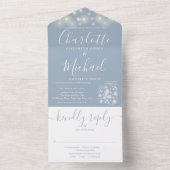 Stofblauwe slingerlichten metson jars bruiloft all in one uitnodiging (Binnen)