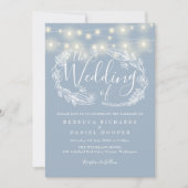 Stofblauwe Slingers Bruiloft Script Kaart (Voorkant)