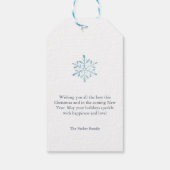 Stofblauwe Sneeuwvlok Cadeaubijsluiter Cadeaulabel (Achterkant)