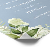 Stofblauwe snoerlichten bloemige trouwbegroeting poster (Hoek)