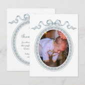 Stofblauwe Strik Griekse Lijst Doop Dankkaart Kaart (Voorkant / Achterkant)