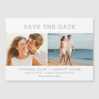 Stofblauwe Tekst 2 Foto Trouw Save the Date Magnetische Uitnodiging