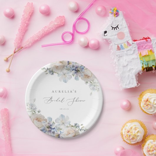 Stofblauwe Tuin Bloemachtige Bruiloft Feest Papieren Bordje (Feest)