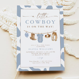 Stofblauwe Waslijn Kleine Cowboy Baby Shower Kaart
