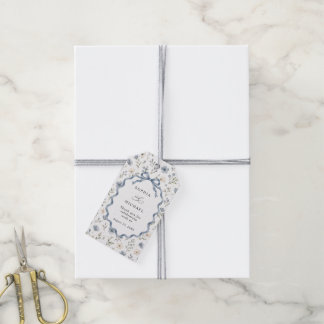Stofblauwe Wilde Bloem Boog Huwelijks Cadeautags Cadeaulabel