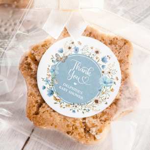 Stofblauwe Wilde Bloem Jongens Baby Shower Ronde Sticker