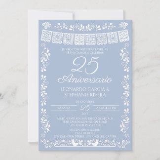 Stofbloauw Papel Picado 25-jarig jubileum Kaart
