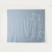 Stofbloauwe beste dag ooit Hart Script Bruiloft Wandkleed (Voorkant (horizontaal))